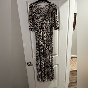 Preston and York, midi dress, Size L, cheetah, around the waist tie
